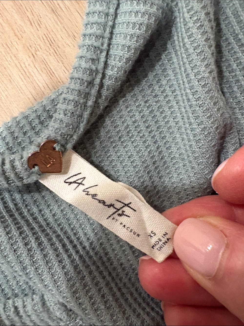La Hearts Sage Green Waffle Knit Lounge Top - Picture 2 of 3